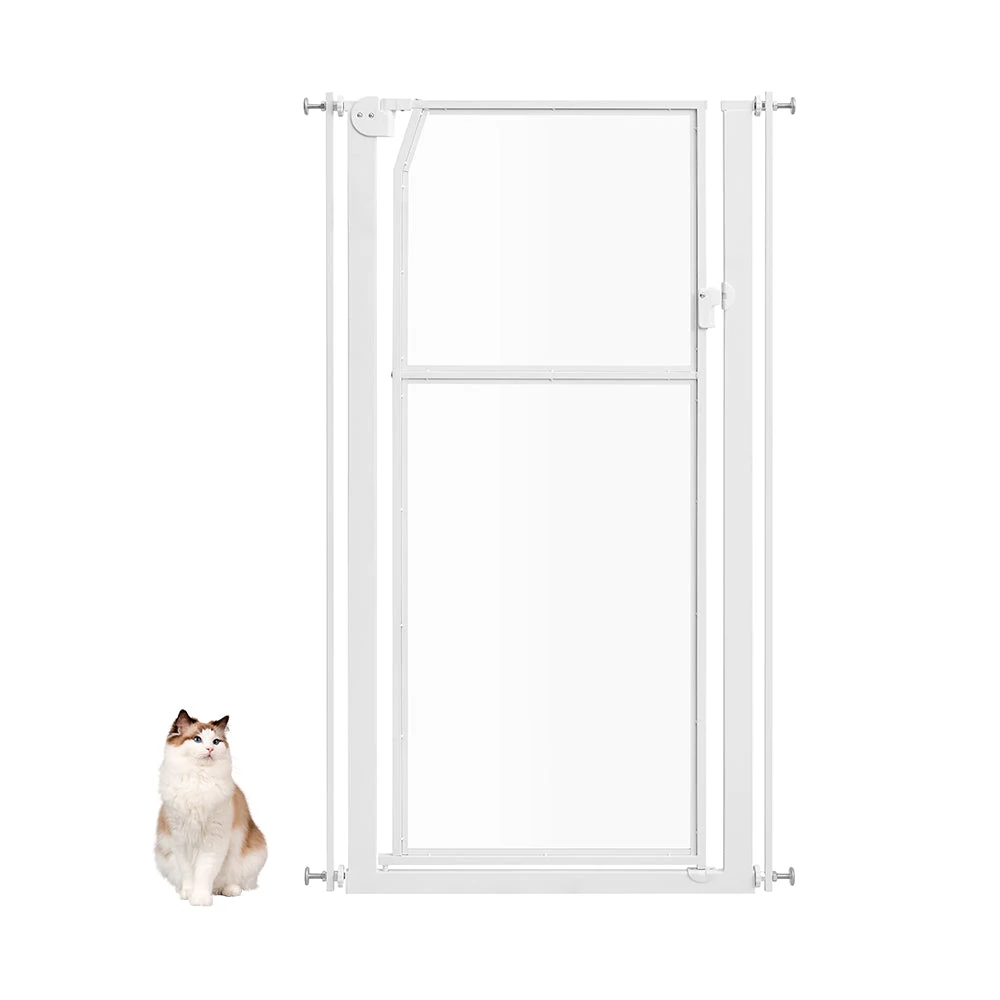 freestanding pet gate transparent panel protecting kitchen entrance