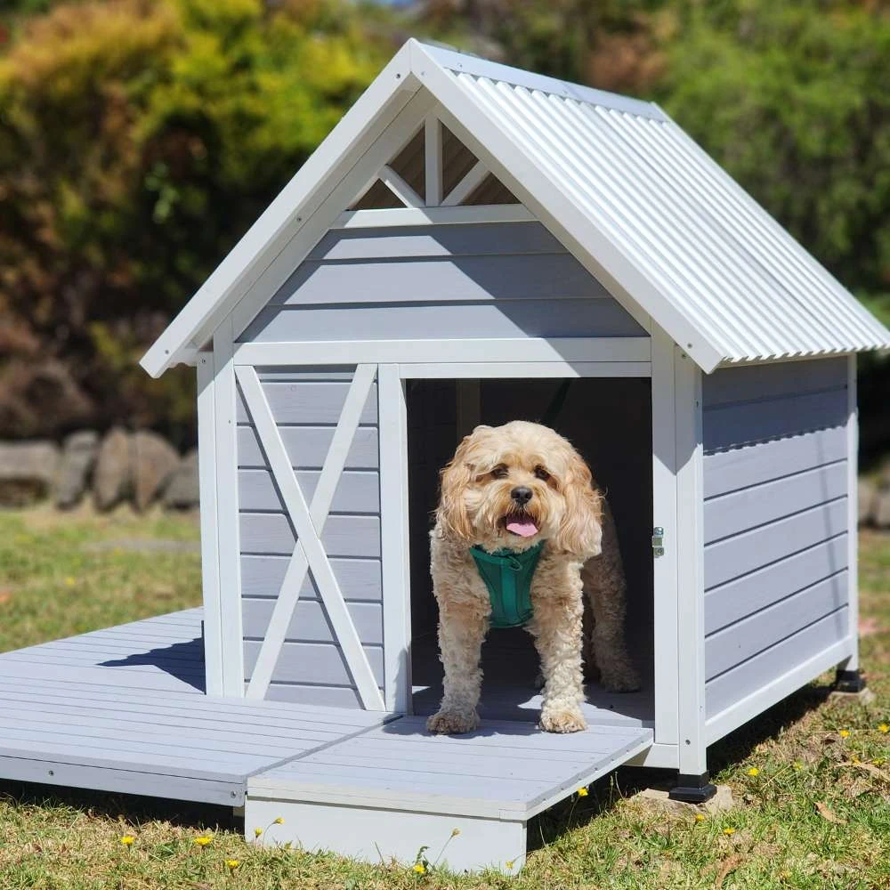 1.MAIN_2000x-2.webp Mini Hamptons Lockable Wooden Dog House With Deck - Image 1